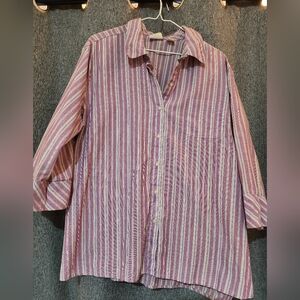Striped Purplish Pink and White Womens Shirt